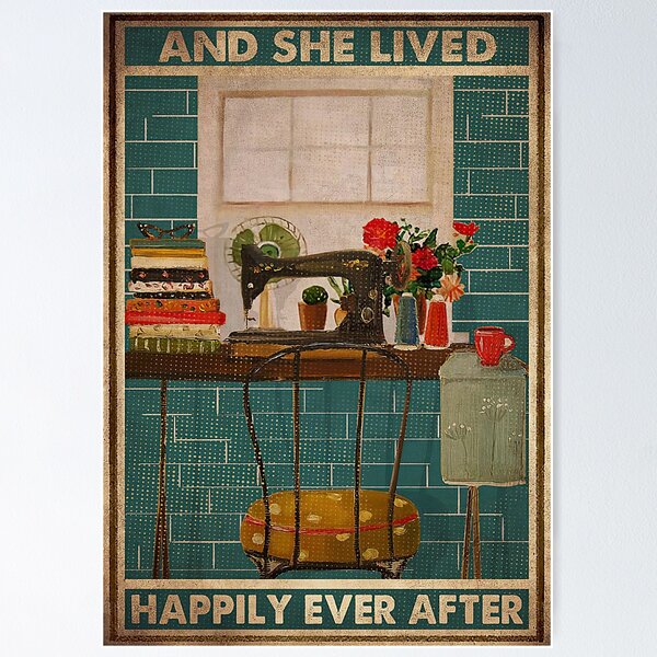 Item preview, Sewing Room And She Lived Happily Ever After Vintage Poster designed and sold by DrugiASawicki.