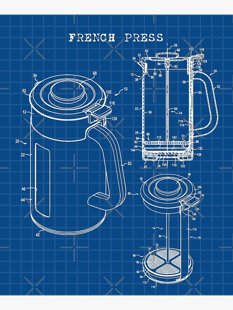 "French Press Technical Drawing Patent Blueprint" Poster by anghelapparel Redbubble