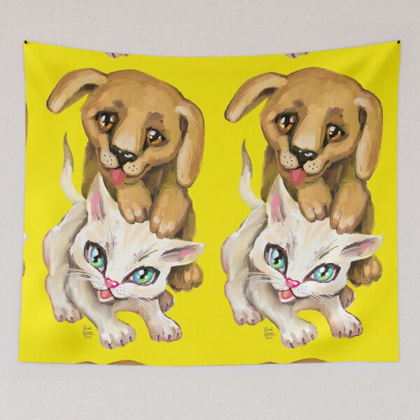 Item preview, cat and dog designed and sold by RukkiZukkiArt.
