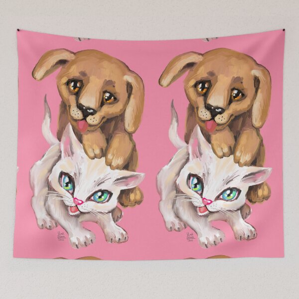 Item preview, cat and dog designed and sold by RukkiZukkiArt.