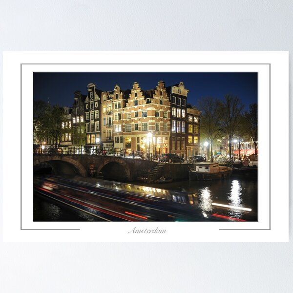 Aperçu de l'œuvre Amsterdam Pays-Bas Scène nocturne sur les canaux d'Amsterdam. créée et vendue par Richard Wareham.