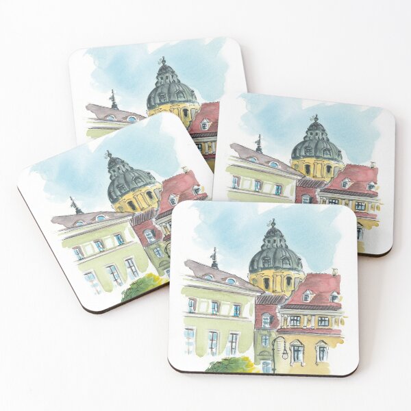 Item preview, Munich Wittelsbacher Platz Watercolor - Urban Sketch Drawing City Art Illustration designed and sold by happyartworld.