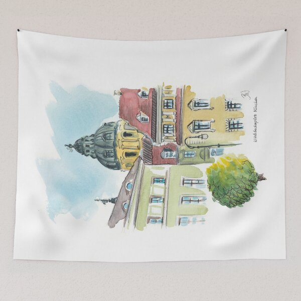 Item preview, Munich Wittelsbacher Platz Watercolor - Urban Sketch Drawing City Art Illustration designed and sold by happyartworld.