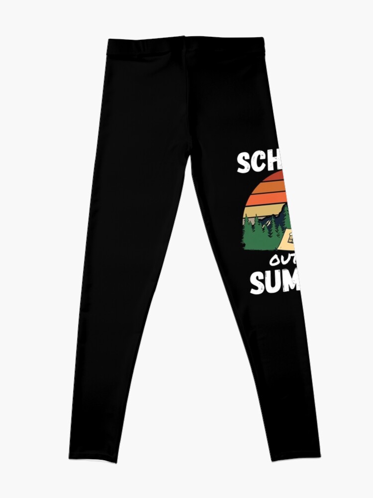 Discover School's Out for Summer, Mountain Forest Tent Camping Sunset, Last Day of School Leggings