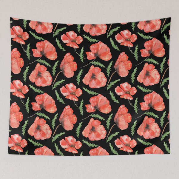 Item preview, Beautiful watercolor red poppy flowers and green leaves, lovely flower stems in watercolor designed and sold by Orianah.