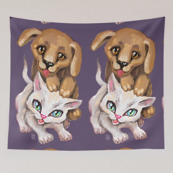 Item preview, cat and dog designed and sold by RukkiZukkiArt.