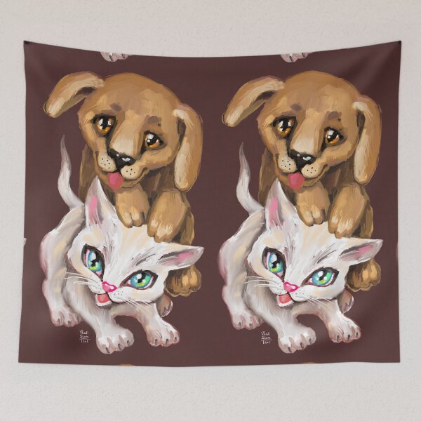 Item preview, cat and dog designed and sold by RukkiZukkiArt.