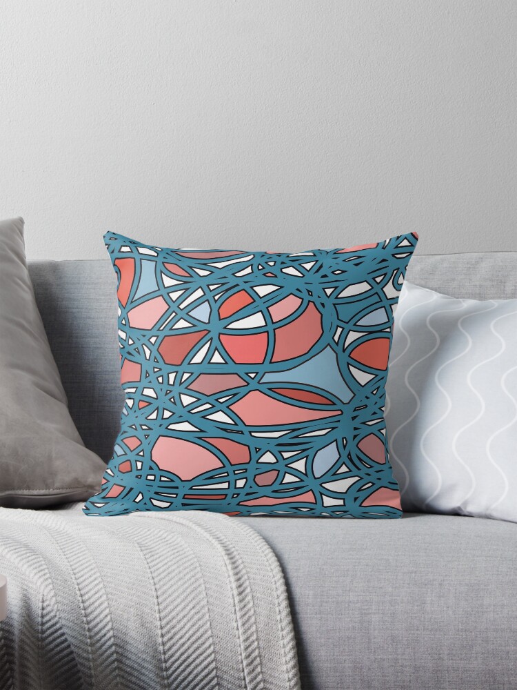 Thumbnail 1 of 4, Pillow, Abstract Doodles - blue pink nude pattern  designed and sold by Fatamimosh.