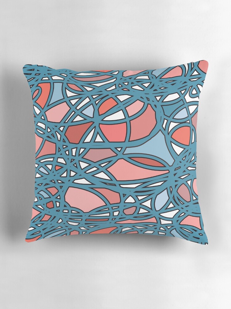 Thumbnail 3 of 4, Pillow, Abstract Doodles - blue pink nude pattern  designed and sold by Fatamimosh.