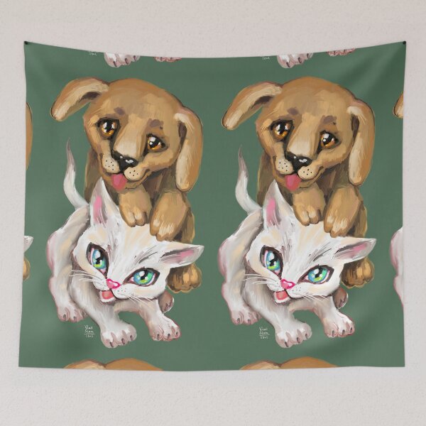 Item preview, cat and dog designed and sold by RukkiZukkiArt.