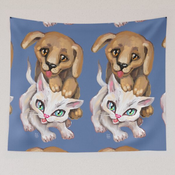 Item preview, cat and dog designed and sold by RukkiZukkiArt.