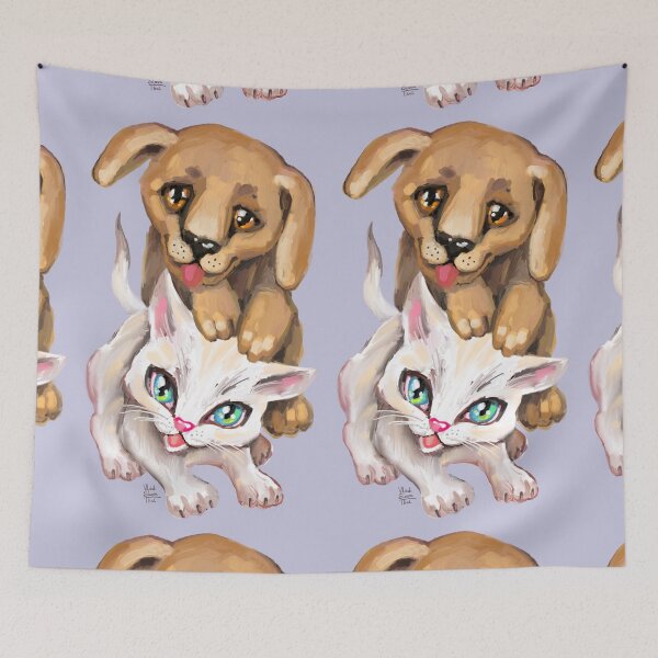 Item preview, cat and dog designed and sold by RukkiZukkiArt.