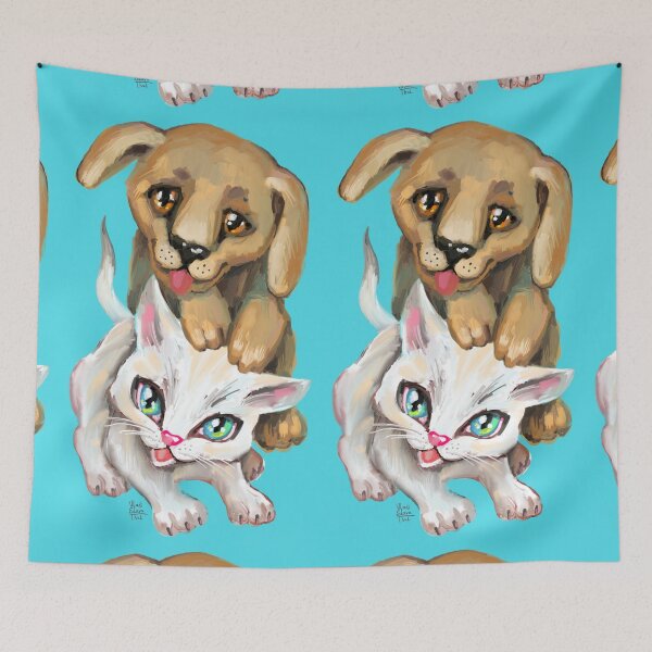 Item preview, cat and dog designed and sold by RukkiZukkiArt.