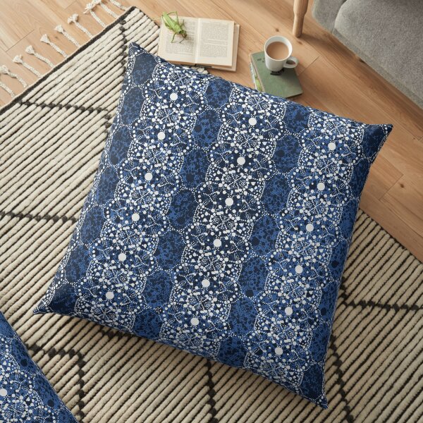 Dark blue embroidery with black splashes Floor Pillow