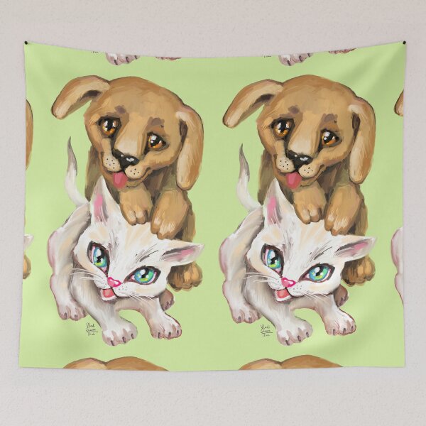 Item preview, cat and dog designed and sold by RukkiZukkiArt.