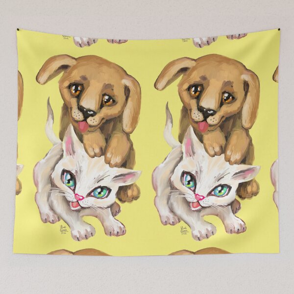 Item preview, cat and dog designed and sold by RukkiZukkiArt.