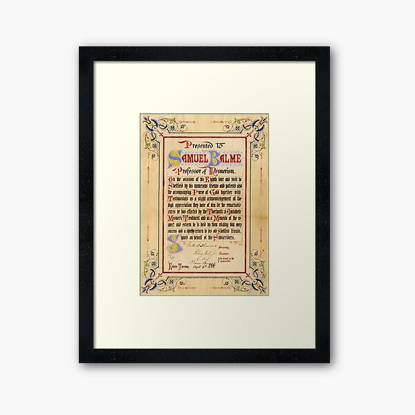 Mesmerism certificate, 1888 Framed Art Print