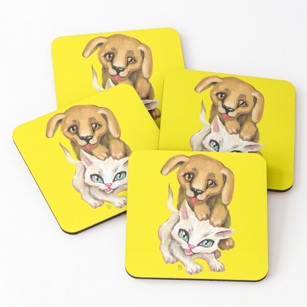 Item preview, cat and dog designed and sold by RukkiZukkiArt.