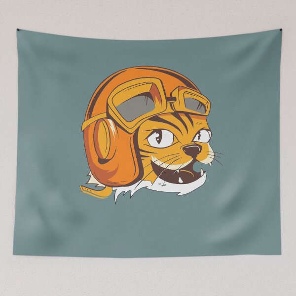 Item preview, Tiger wearing vintage flying helmets and goggles, facing right designed and sold by ajtechdesigns.