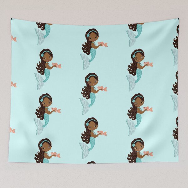 Item preview, African American Mermaid with Turquoise Tail designed and sold by CreativeMill.