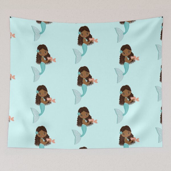 Item preview, African American Mermaid with Turquoise Tail designed and sold by CreativeMill.