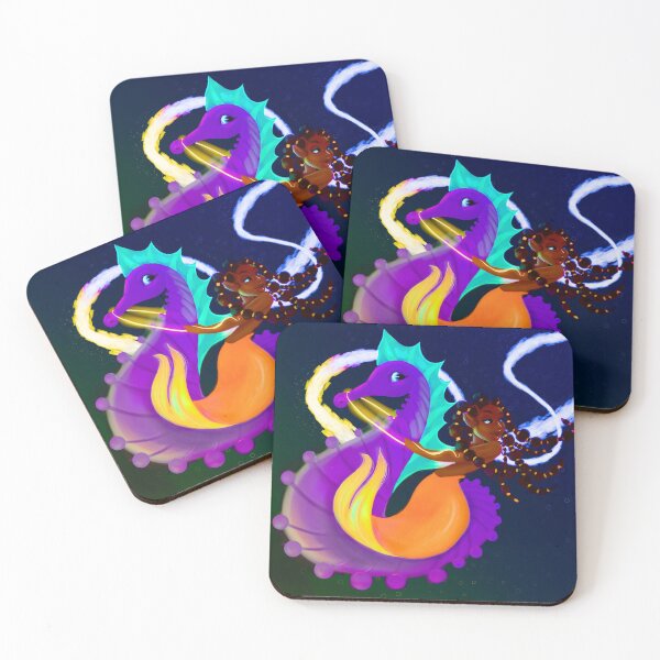 Item preview, Neon Psychedelic Seahorse Riding Black Memaid  designed and sold by Patricia Grannum.