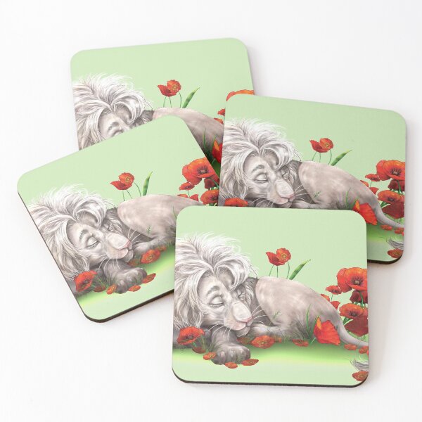 Item preview, White lion sleeps in a poppy field designed and sold by AnaGrigorjev.