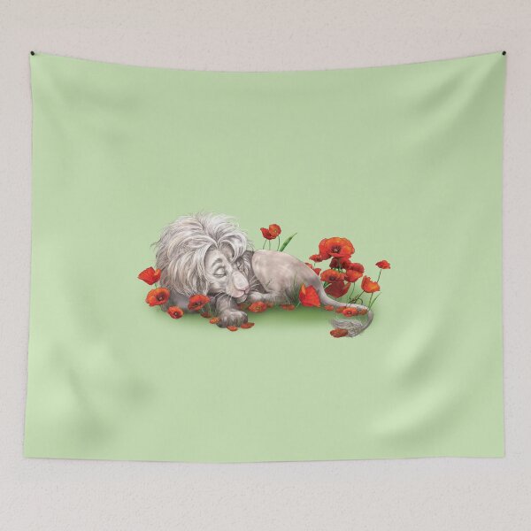 Item preview, White lion sleeps in a poppy field designed and sold by AnaGrigorjev.