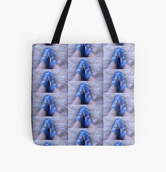 Blue Socks On Fluffy Pillow - Put Your Feet Up and Chill All Over Print Tote Bag