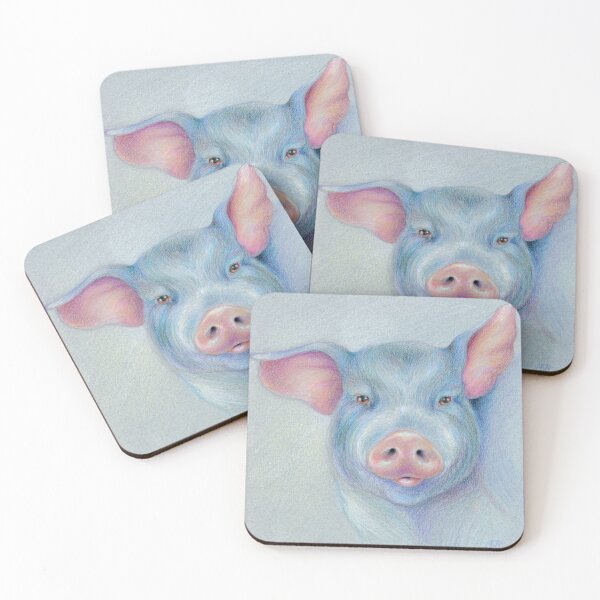 Item preview, Blue pig with pink nose & cocked ears, farm animal - "Hark"  designed and sold by Carye VanDerPol Mahoney.