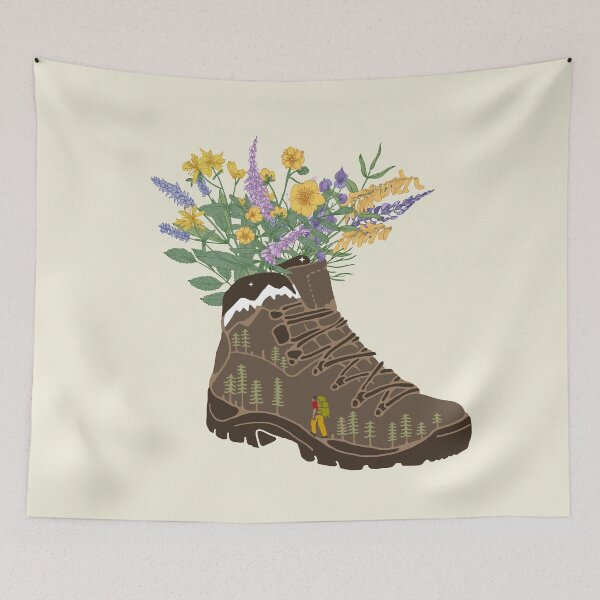 Item preview, Wildflowers in Hiking Boot with Snowcapped Mountains designed and sold by scooterbaby.