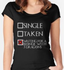 Waiting for a blonde with 3 dragons (white text + cross) Women's Fitted Scoop T-Shirt