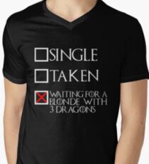 Waiting for a blonde with 3 dragons (white text + cross) Men's V-Neck T-Shirt