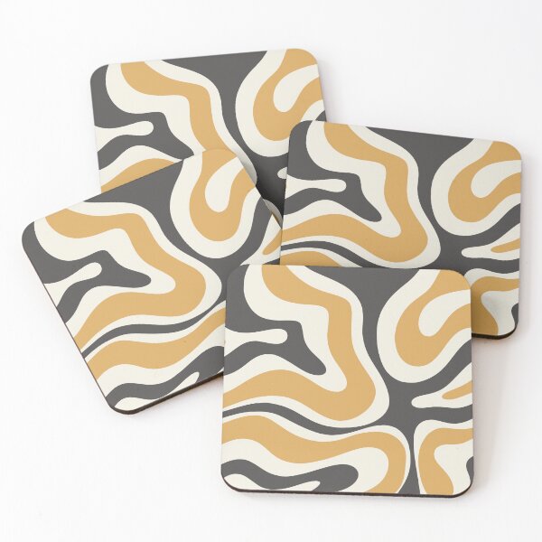 Item preview, Modern Liquid Swirl Abstract Pattern in Muted Mustard Gold and Charcoal Grey designed and sold by kierkegaard.