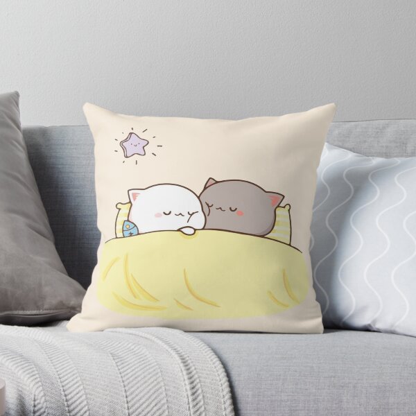 cute mochi peach cat Throw Pillow