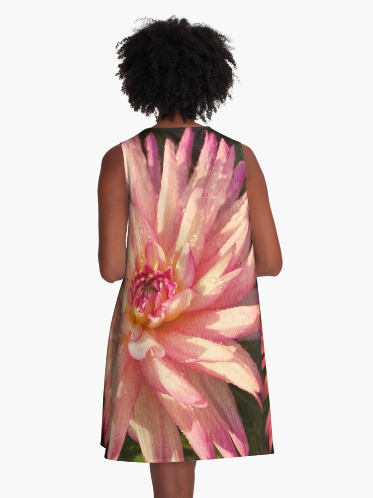 Thumbnail 3 of 4, A-Line Dress, Gift for Gardener - Dazzling Pink Dahlia designed and sold by OneDayArt.