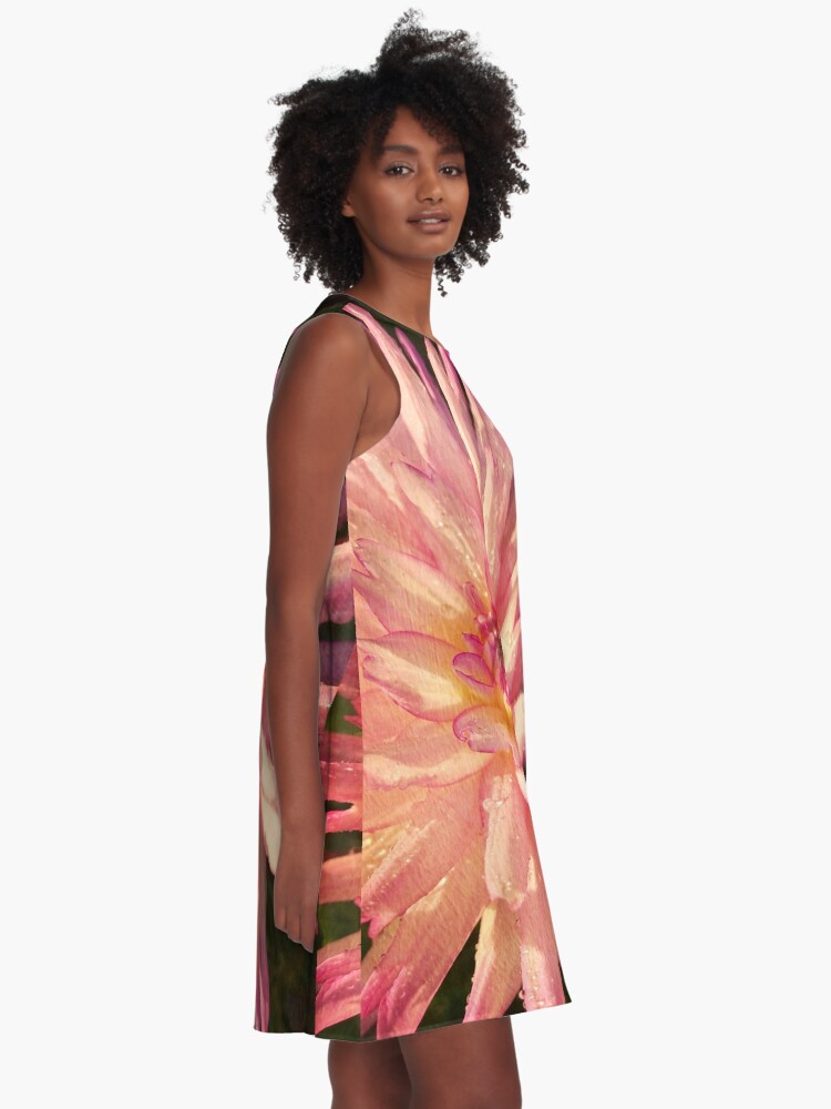 Thumbnail 2 of 4, A-Line Dress, Gift for Gardener - Dazzling Pink Dahlia designed and sold by OneDayArt.