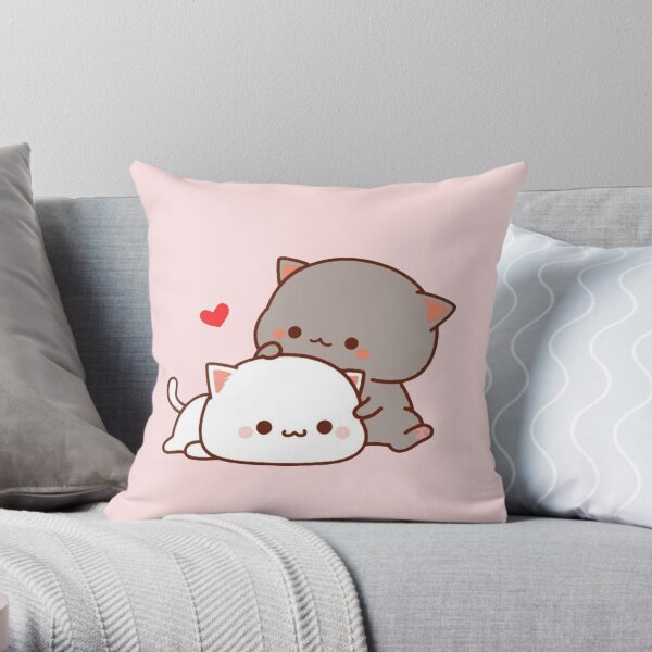 cute mochi peach cat Throw Pillow