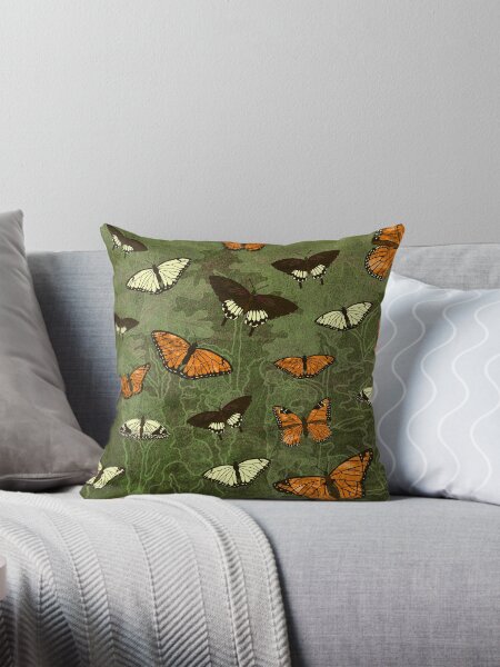 Butterflies in the Dark Forest Throw Pillow