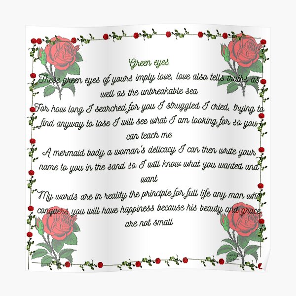 Green Eyes Poem Poster By Brotiuyset3345 Redbubble