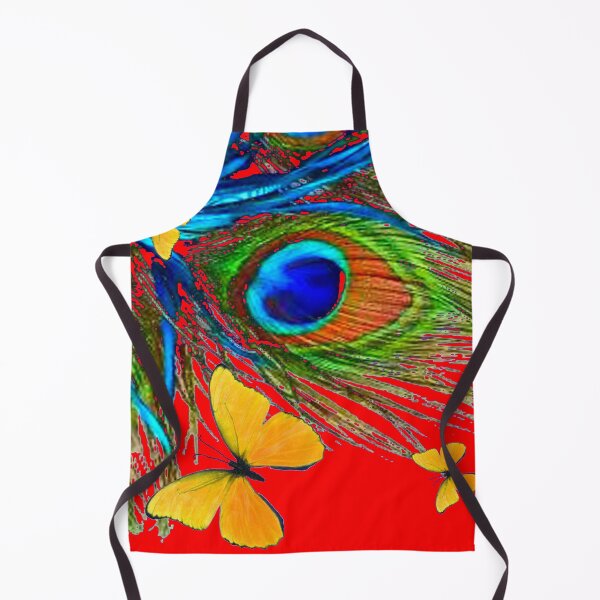 Item preview, PEACOCK FEATHER YELLOW BUTTERFLY FLORAL RED ART designed and sold by sharlesart.