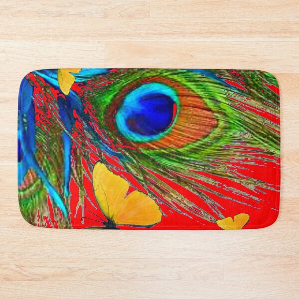 Item preview, PEACOCK FEATHER YELLOW BUTTERFLY FLORAL RED ART designed and sold by sharlesart.