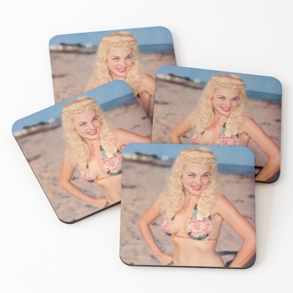 Item preview, Florida postcard - Blonde in floral bikini kneels on the beach designed and sold by Lowtech.