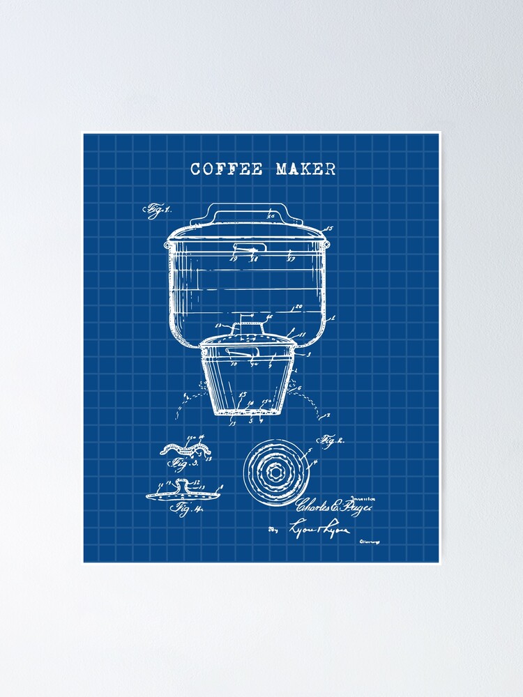 "Coffee Maker Technical Drawing Patent Blueprint" Poster for Sale by