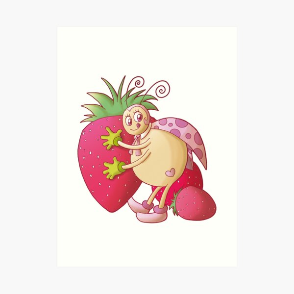 Ladybug with strawberries Art Print
