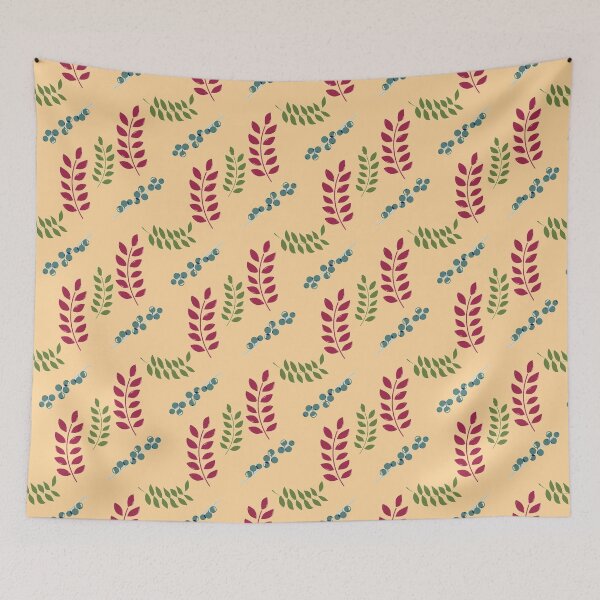 Item preview, Seamless Fern and Berries Fabric Pattern 1 Fashion Colours 2021 2022 Navajo White Background designed and sold by H3designs.