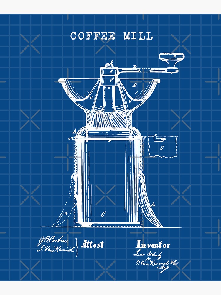 "Coffee Mill Technical Drawing Patent Blueprint" Sticker by