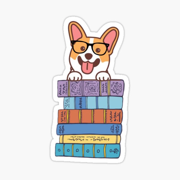 Corgi And Books Sticker