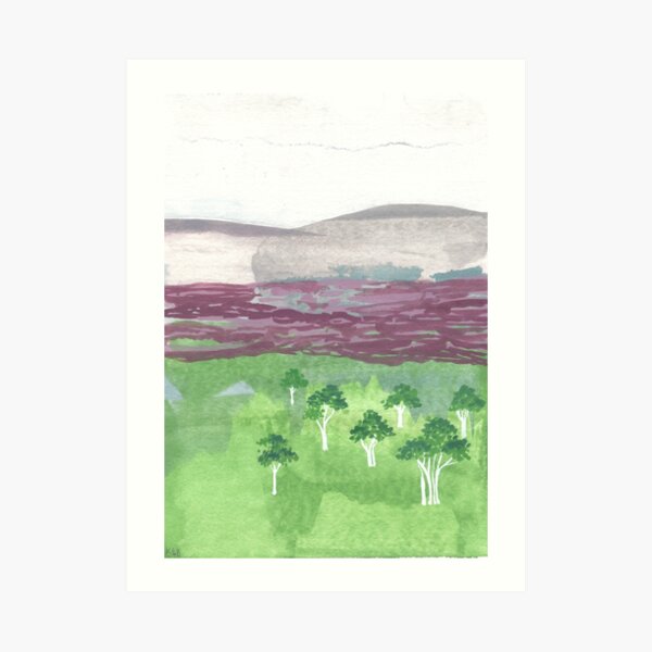 Australian landscape with white trees Art Print