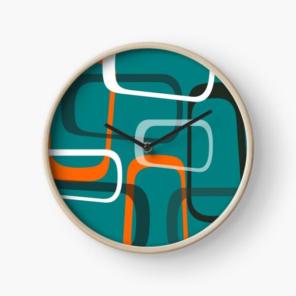 Item preview, Mid Century Modern Layered Rings Print on Teal  designed and sold by RetroTrend.